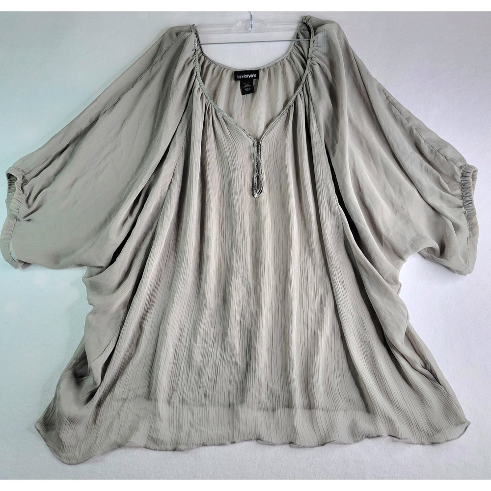 Lane Bryant 3X Taupe Grey Crinkle Chiffon Sequin V-Neck Dolman Blouse Top 22-28